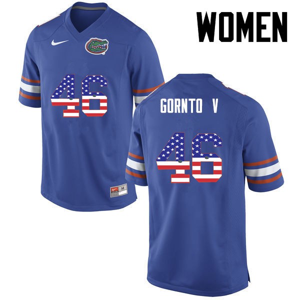 Florida Gators Women #46 Harry Gornto V College Football USA Flag Fashion Blue